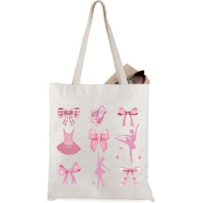 WCGXKO Ballet Dance Gift Dance Coquette Pink Bow Tote Bag Dancer Trendy Gift Dance Lover Ballet Dancing Gift