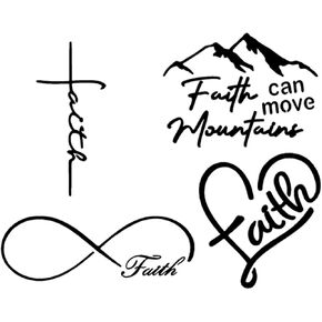 Faith Decals 4 Pack: Faith Cross, Faith Love, Infinity, Faith Can Move Mountains (Faith Black, Small ~3.5")