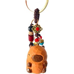 Lucky Wooden Black cat Keychain Orange Cat Keychain with Four-Leaf Clover Cat Paw Lucky Capybara Keychain