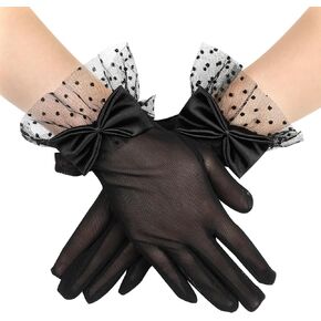 Black Lace Gloves Women Tea Party Gloves, Party Wedding Gloves Bow Short Glove, Tea Party Gloves, Party Wedding Gloves, Short Black Gloves for Sun Protection Wedding Party Accessories(Black)