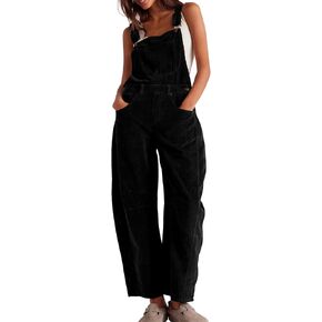 COZYPOIN Womens Corduroy Overalls Loose Comfy Barrel Wide Leg Jumpsuit Adjustable Straps Bib Rompers with Pockets