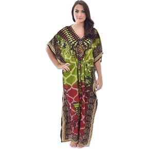 Womens Long Cool Kaftans Butterfly Print with Waist Tie