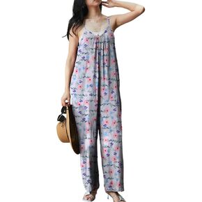 KMAZN Womens Casual Loose Floral Bohemian Summer Jumpsuits Plus Size Beach Rompers One Piece Outfits with Pockets in Kuwait