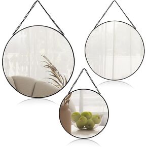 3 Pack Wall Mirrors Decorative, Round Wall-Mounted Mirror Decor, Modern Bathroom Vanity Mirror for Living Room, Bedroom, Hallway, Entryway Hall (Black, Round)