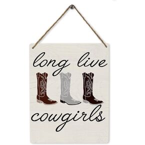 Mtrgdn Western Cowgirl Vintage Boots Wood Wall Hanging Tags,Trendy Preppy Long Live Cowgirls Sign Wooden Hanging Sign,Wooden Tag for Living Room Bedroom Dorm,8×10 Inch