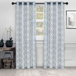 Superior Quatrefoil Embroidered Curtains, Window Accents, Perfect for Family Room or Bedroom, Classic, Modern, Traditional with Rod Pockets or Grommets, Curtain Set of 2 Panels, 52" X 84", Light Blue