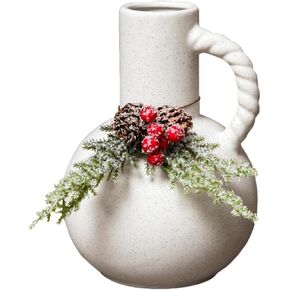 White Ceramic Vase with Handles, Modern Vase for Home Decor, Decorative Terracotta Flower Vase Centerpieces for Dining Table