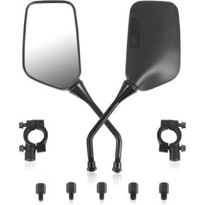 Auto Dynasty Universal ATV Rear View Mirrors with Rotary Adjustment Handlebar Mount, Bolt-In For Motorcycle Scooter Moped, Hexagonal, Textured Black