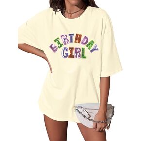 Oversized Sequin Birthday Girl Shirt Womens Happy Birthday Graphic Tees Birthday Gift Top Casual Short Sleeve Tops