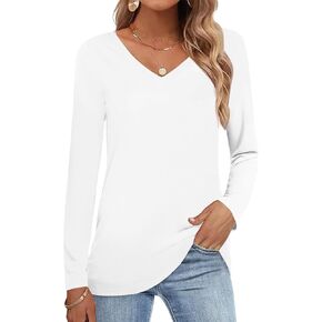 Womens Shirt Long Sleeve V Neck T-Shirt Cotton Tops Basic Tees
