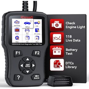 iCarsoft i800 Plus OBD2 Scanner Diagnostic Tool with Component Test/118 Live Data/Reset CEL/Battery Test/Freeze Frame/VIN, Code Reader for All Cars Full OBD2 Functions, Fuel System Scan Tool para Auto