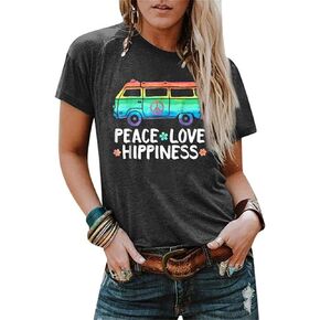 Peace Love T Shirt for Women Hippie Shirts Vintage Graphic Tees Hippy Gifts Tops Short Sleeve Tee Shirts