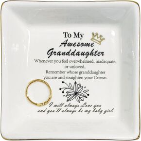 Inspirational Gifts for Granddaughter Ceramic Ring Dish Jewelry Earring Trinket Tray Christmas Birthday Gifts for Women Unique Jewelry Trinket Dish Tray Holder