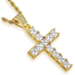YL Men's Cross Necklace Stainless Steel 5A Cubic Zirconia Pendant Halo Jewelry