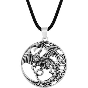 HAQUIL Dragon Necklace, Antique Hollow Celtic Knot Dragon Pendant, Faux Leather Cord, Dragon Jewelry Gift for Men and Women