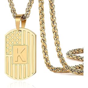 Dog Tag Chain Initial Necklace for Men A-Z Necklace Letter Mens Jewelry Stainless Steel 24 Inches Birthday Christmas Gifts Black
