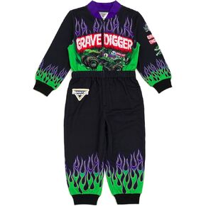 Monster Jam French Terry Zip Up Racing Coverall Infant to Big Kid Grave Digger