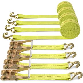 Ratchet Tie Down Strap - 4 Pack 2" x 27' Heavy Duty Ratchet Straps with Aluminum Handle, Cargo Straps for Moving Appliances, Lawn Equipment, Motorcycle in a Truck Yellow