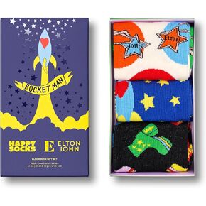 Happy Socks pack of 3 Elton John crew socks, colorful and fun gift box with music themed socks for Elton John fans in Saudi Arabia