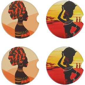 Mandala Car Cup Holder Coaster, Car Coasters for Cup Holder Set of 4, Absorbent Ceramic Car Coasters Cup Holders with Finger Notch & Cork Base Car Assecories for Women 2.56"(Mandala)