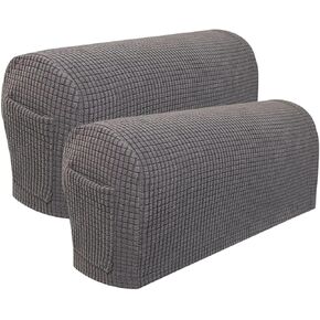 SXNING Arm Rest Covers with Pocket Pack of 4 Stretch Armchair Arm Covers Soft Polyester Arm Caps Non Slip Furniture Protector for Chair, Sofa, Couch (Grey with Pocket)