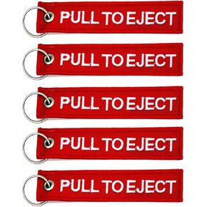 5x Red/White Pull to Eject Keychain 5" x 1" - Apex Imports (5x Pack)