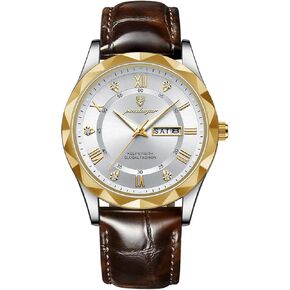 Gosasa Fashion Men's Business Casual Quartz Luminous Waterproof Date Wristwatch with Leather Strap