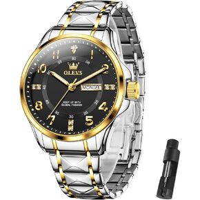 OLEVS Luxury Watches for Men Stainless Steel Watch with Date Classic Big Face Men Business Watches Waterproof Luminous Men Watch reloj para Hombre（White/Gold/Black//Blue）