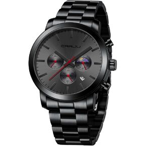 CRRJU Watches for Men Luxury Business Stainless Steel Waterproof Calendar Chronograph Analog Quartz Wristwatches