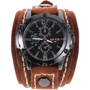 Men Wristwatch:Leather Cuff Watch Analog Quartz Watch for Men
