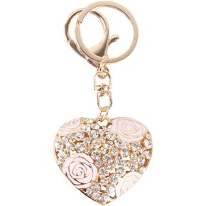 Love Heart Rose Flower Crystal Charm Pendant Purse Bag Key Ring Chain Gift