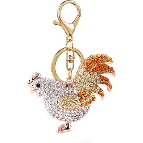 Bling Rooster Car Keychain, Bling Car Keychain Key Pendant Pink&Red Rhinestone keyring Handbag Pendant Car Purse Charm