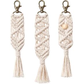 3Pcs Mini Macrame Keychains Boho Macrame Bag Charms with Tassels Cute Handcrafted Tassel Keychain Accessories for Car Key Purse Phone Wallet Gift Party Supplies