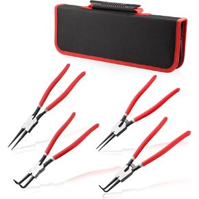 4 PCS Snap Ring Plier 13-Inch Heavy Duty Internal and External Circlip Pliers with Storage Pouch Straight Bent Jaw Tip Diameter 0.12" for Installing Removing Retaining Ring