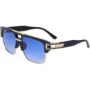 LIXX Retro Pilot Sunglasses Gold Metal Accents, Flat-Topped Double Bridge, Rectangular Frame, UV400 Protection, Modern Chic
