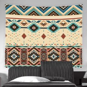 ASVEAS Aztec Tapestry Southwestern Native Tribal Navajo American Ethnic Abstract Triangular Geometric Vintage Beige Wall Hanging for Room Tapestry Living Bedroom 90x70 Inch