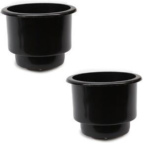 Red Hound Auto 2 Cup Holders Plastic Pocket Recessed Insert Universal with Drain for Boat RV Car Truck Marine Pontoon Motorhome Camper Drop in Black 3-1/2 Inch I.D. and 4-1/8 Inch O.D.