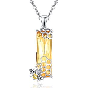 AENEAS Bee Necklace for Women Sterling Silver Bumble Bee Pendant Necklace Citrine Necklace Crystal Jewelry Bee Gifts for Women