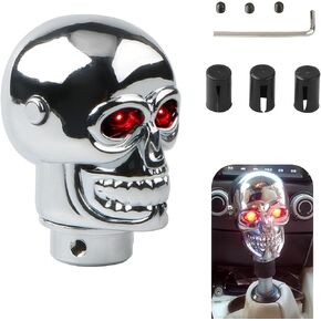 1 PC Car 2.7" x 1.7" Gear Shift Head with Adapters, Personalized Skull-Shaped Eyes with Adjustable LED Lights Decorative Metal Wave Stick Head, Modification Accessories, for Cars (Silver)