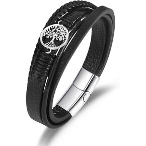 Tree of Life Leather Bracelet Multi-Layered Bar Braided Bracelet Tree Wristband Bangle Jewelry for Men