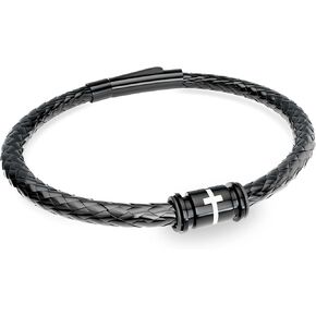 Cross Bracelet for Men Braided Mens Leather Bracelet, Christmas Birthday Religious Gifts for Men Father Boyfriend Husband