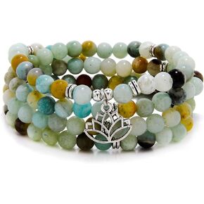 6mm Japa Mala Necklace 108 Mala Beads Bracelet Handcrafted with Lotus Charm for Men or Women