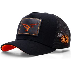 Sacudido's Cap Hat | Stylized Bull Trucker Cap - Black and Orange | Western Rancher Edition | Adjustable for Men Women