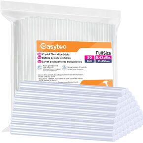 Crystal Clear Full Size Hot Melt Glue Sticks for Glue Gun, 50 Pack, 0.43x6 Inches, Compatible with Most Glue Guns, Multipurpose for DIY Art Craft General Repairs, Home Decorations and Gluing Projects