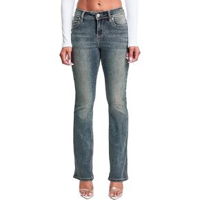 YMI Jeans Women's Wannabettabutt Mid Rise Bootcut Jeans, Tinted Midnight Blue, 01