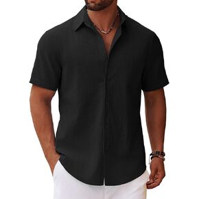 COOFANDY Men's Button Down Short Sleeve Shirt Casual Cotton Summer Beach Linen Wedding Shirts with Pocket in Saudi Arabia