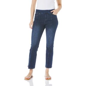 SLIM-SATION Women's Petite Pull on Pintuck Flare Leg Jean with Real Front and Back Pockets