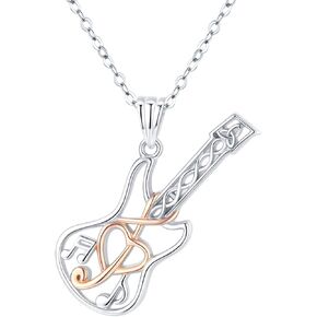 CHENGHONG Guitar Necklace Treble Clef Music Note Necklace 925 Sterling Silver Guitar Gift for Guitar Lovers Musical Jewelry Gifts for Men Women Guitar Teacher