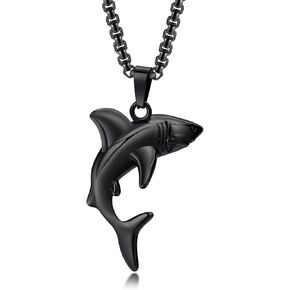 Hisatan Shark Pendant Necklace Animal Jewelry Necklaces for Men Shark Chain Stainless Steel Shark Charm Pendant Sturdy Solid Pendant, 24'' Chain