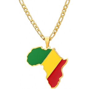Hafrita Men Afria Necklace 18K Gold Plated Stainless Steel Continent Map Pendant Necklace